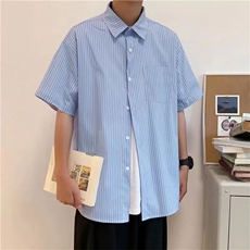 方领修身新款青春流行春日系气质潮五分袖潮男衬衫原宿LS242P29，男装T恤，星座1013-5