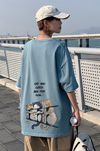 1港风印花情侣日系风潮大码M-5XL短袖T恤男DT7789P28控45图片