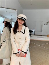 春装新款撞色小香风衣，女装风衣，她物