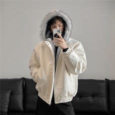 荔枝皮狼王座山雕棉服全毛连帽加厚夹克外套男H1172特P120，男装夹克，电商A341