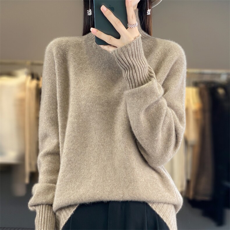 2024年秋季通勤新款百搭纯毛一线成衣高领加厚羊毛衫女,女装羊毛衫,大美人高端店