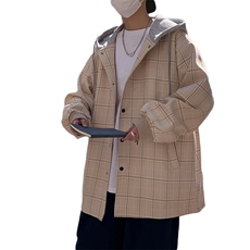 F6018/P80春装新款格子外套风衣男连帽宽松韩版中长款男上衣控118，男装风衣，电商A141