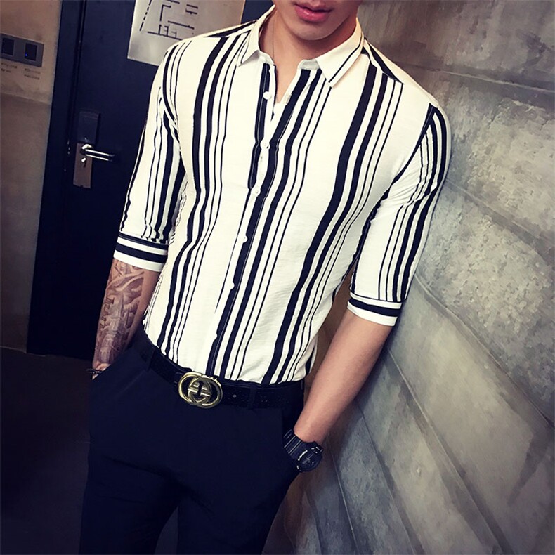 春装新款20218男士短袖衬衫休闲五分袖衬衣男A313-C28,男装衬衫,电商A313