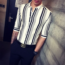 春装新款20218男士短袖衬衫休闲五分袖衬衣男A313-C28，男装衬衫，电商A313
