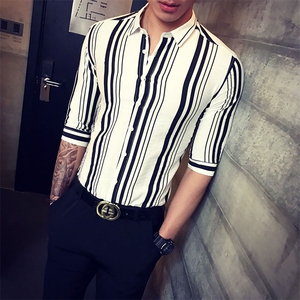 春装新款20218男士短袖衬衫休闲五分袖衬衣男A313-C28图片