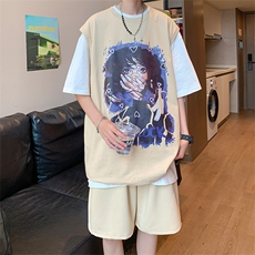 直播品质美式宽松纯棉背心无袖t恤短裤大码两件套套装TZ06-P58，男装T恤，电商A486