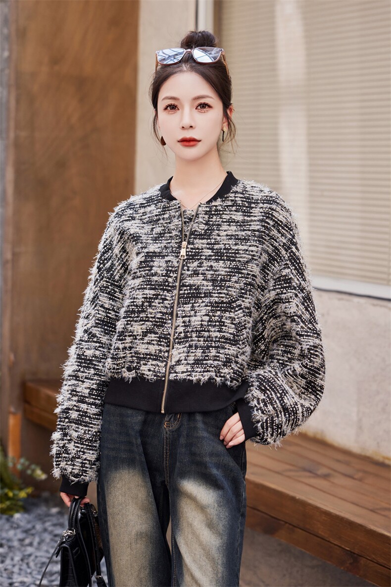 小香风棒球服外套女春秋新款轻奢高级蝙蝠袖宽松休闲百搭夹克,女装短外套,水衣源