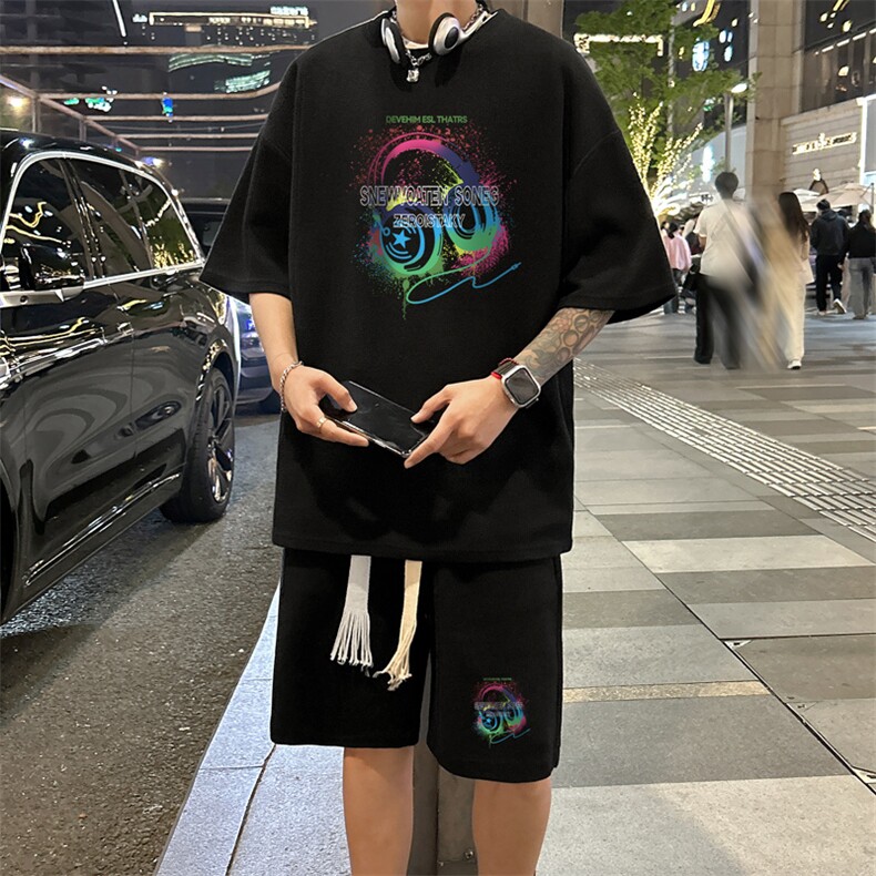 套装！华夫格套装短袖T恤短裤男TZ243-特P38,男装牛仔裤,电商B367