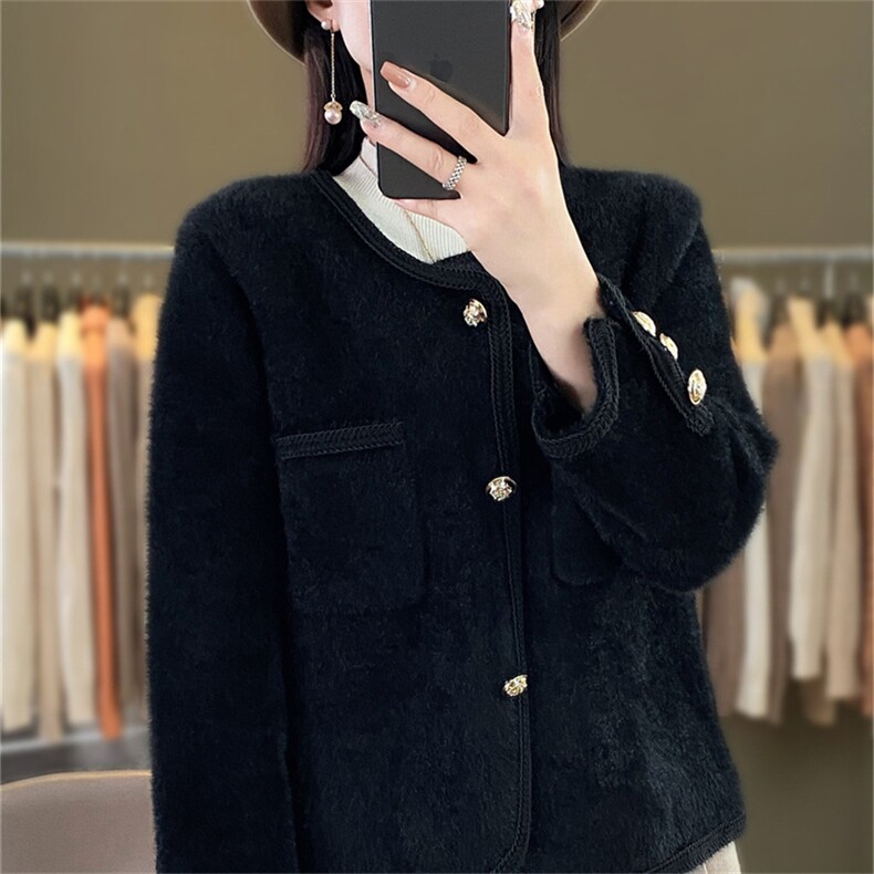 时尚水貂绒外套女款秋冬新款显瘦百搭气质开衫毛衣外套，女装针织衫/毛衣，暖姿羊绒