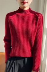 冬季加厚半高领打底衫女宽松显瘦保暖竖坑条插肩袖内搭毛衣针织衫，女装针织衫/毛衣，佳绒包芯纱店
