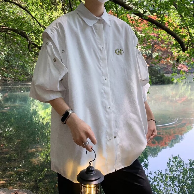 衬衫男短袖可拆韩版潮流高街帅气2023夏季新款ins外套CY407-P38,男装衬衫,星座412-3