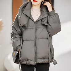 2023冬季新款韩版时尚百搭收腰抽绳加厚连帽羽绒服白鸭绒外套女，女装羽绒服，辉之琳