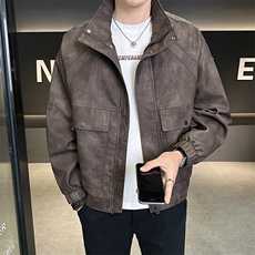 美式潮牌复古皮夹克春季2025新款皮衣外套A313-883-P155控价198，男装皮衣，电商A313