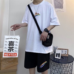 男短袖t恤套装夏季半袖2023新款男装夏装潮牌衣服A161-2-TZ02-P50，男装休闲套装，电商A161-2