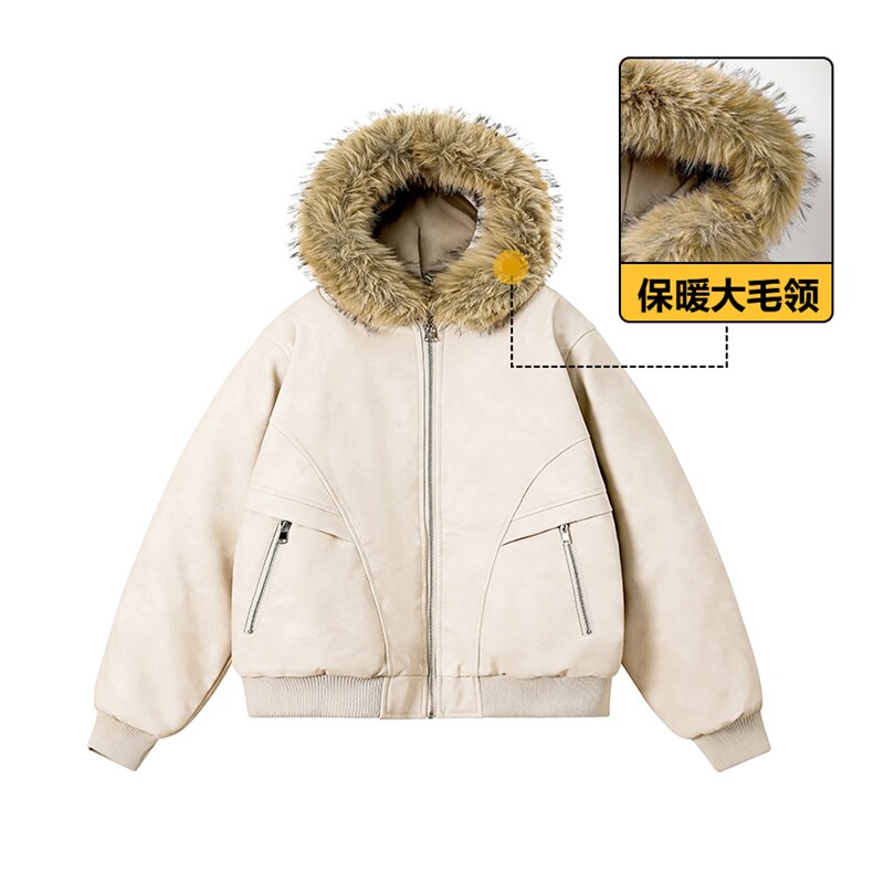 现货扎染PU皮棉服男冬季加厚连帽棉衣座山雕大毛领外套M090-P120,男装棉衣,星座308B-2