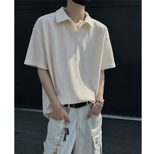 夏装25老钱风大码宽松麦穗翻领POLO衫男装夏季短袖T恤S405-特P35图片