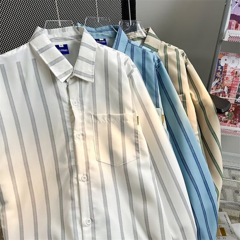 早秋男长袖衬衫竖条纹宽松休闲衬衣CS527 P35图片