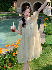 【现货】法式复古盘扣新中式连衣裙ZB285-1813-P120-K178，女装连衣裙，浙宝285（原212）