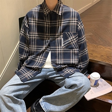 22大货春秋季格子衬衫男长袖外套休闲衬衣港风宽松CS716P45控58，男装衬衫，电商B413-1