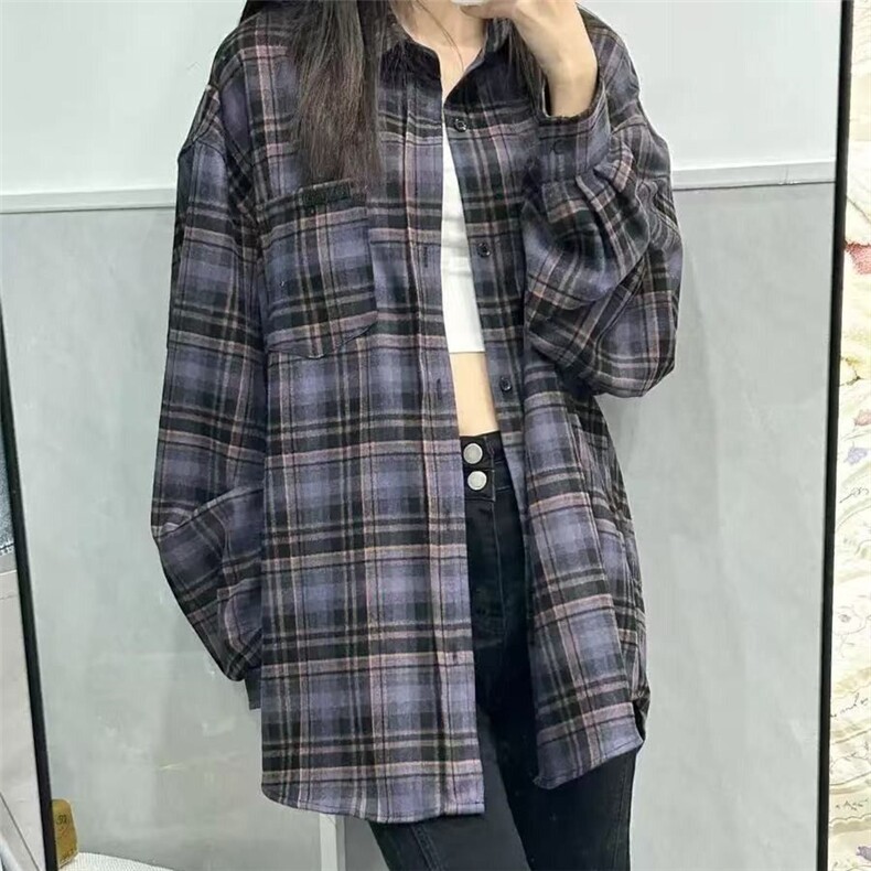 TC436-P45美式复古多巴胺百搭宽松休闲格子衬衫,男装衬衫,星座617A-2