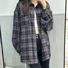 TC436-P45美式复古多巴胺百搭宽松休闲格子衬衫，男装衬衫，星座617A-2