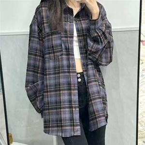 TC436-P45美式复古多巴胺百搭宽松休闲格子衬衫图片