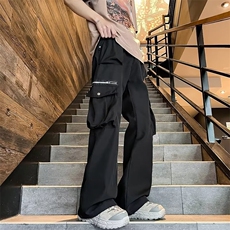 工装微喇叭休闲裤子拉链拼接多口袋拖地长裤男女KT62，男装休闲裤，星座1116A-1（原606A）