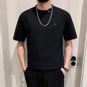 白色2023精神小伙修身男士圆领潮款短袖T恤打底衫潮T100-P48控78图片