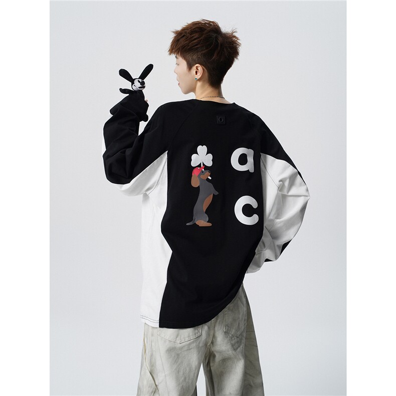 6XL-M美式潮牌印花长袖t恤男拼接撞色卫衣男上衣服CX3009-特P48，男装T恤，电商D206-1