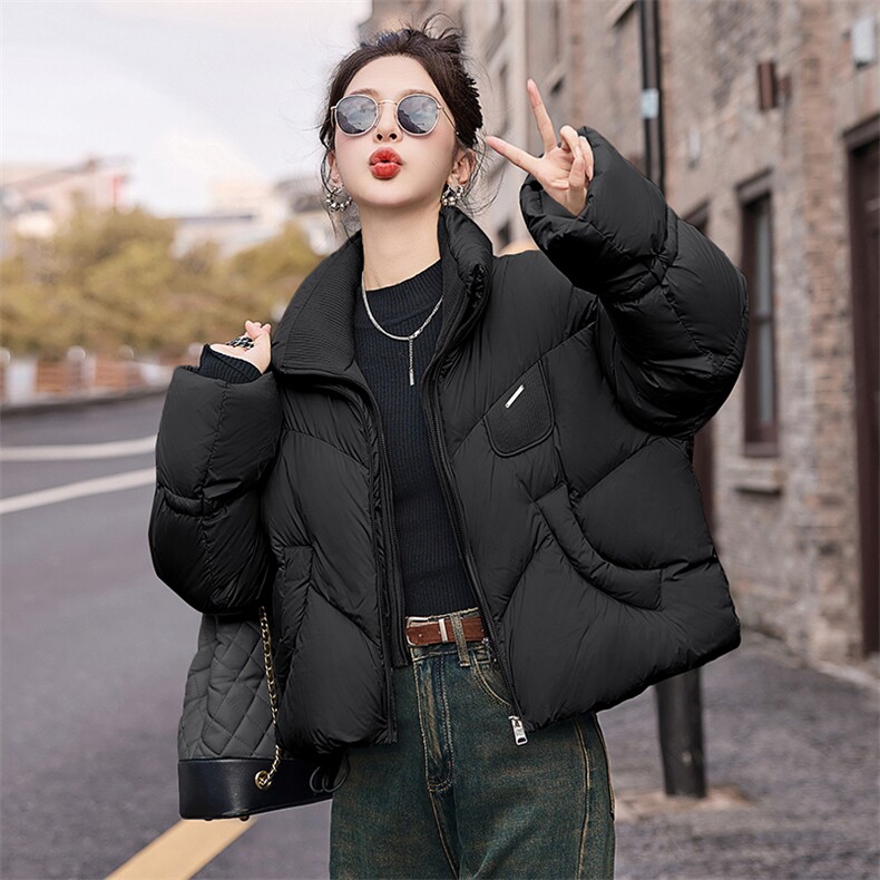 设计感假两件短款羽绒服女2024冬季新款立领保暖白鸭绒面包服外套,女装羽绒服,艾仟回(原伊仟回)