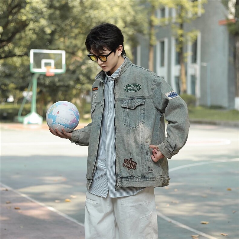 2024美式复古水洗做旧刺绣牛仔衣外套男高街工装夹克潮721/P70,男装工装外套,星座506