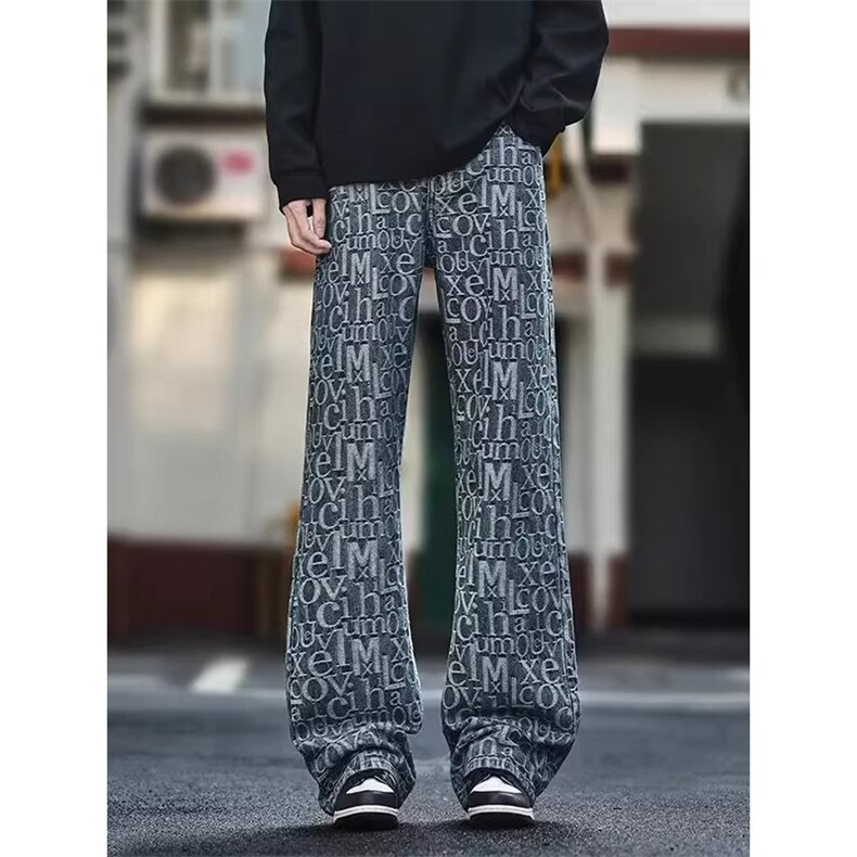 1506/QFT12620/P48蓝色提花设计感小众直筒裤美式高街休闲裤子,男装休闲裤,星座1506