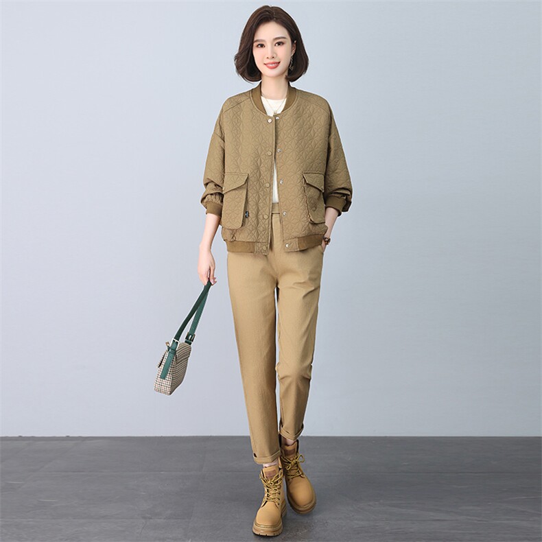 2024年春秋季新款潮韩版夹棉女纯色宽松显瘦休闲套装,女装套装/套裙,独衣靓