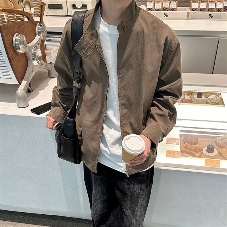 春秋美式飞行哈灵顿夹克男立领棒球服情侣卡其色cleanfit宽松外套,男装夹克,四季星座505