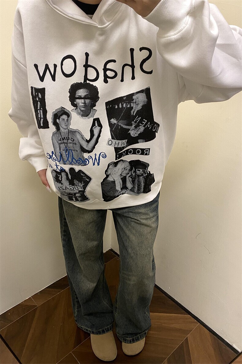 潮牌嘻哈人物印花连帽卫衣外套上衣WY1141特P46加绒特P55,女装短外套,星座908-1