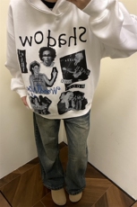 潮牌嘻哈人物印花连帽卫衣外套上衣WY1141特P46加绒特P55，女装短外套，星座908-1