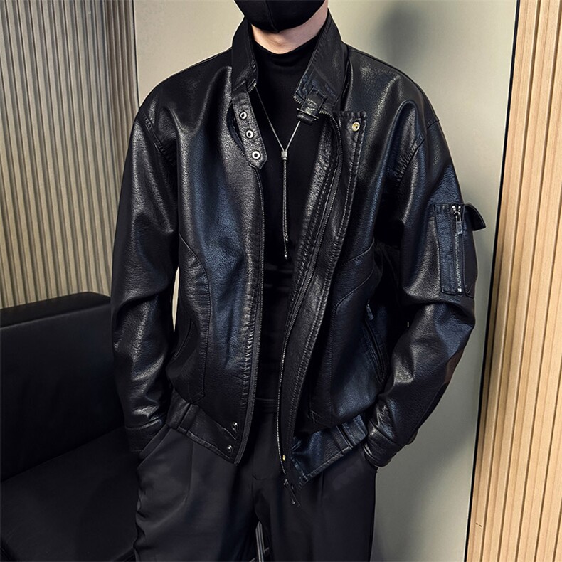 秋季新款拉链口袋机车皮衣男A368-P5812-P158,男装皮衣,电商A368