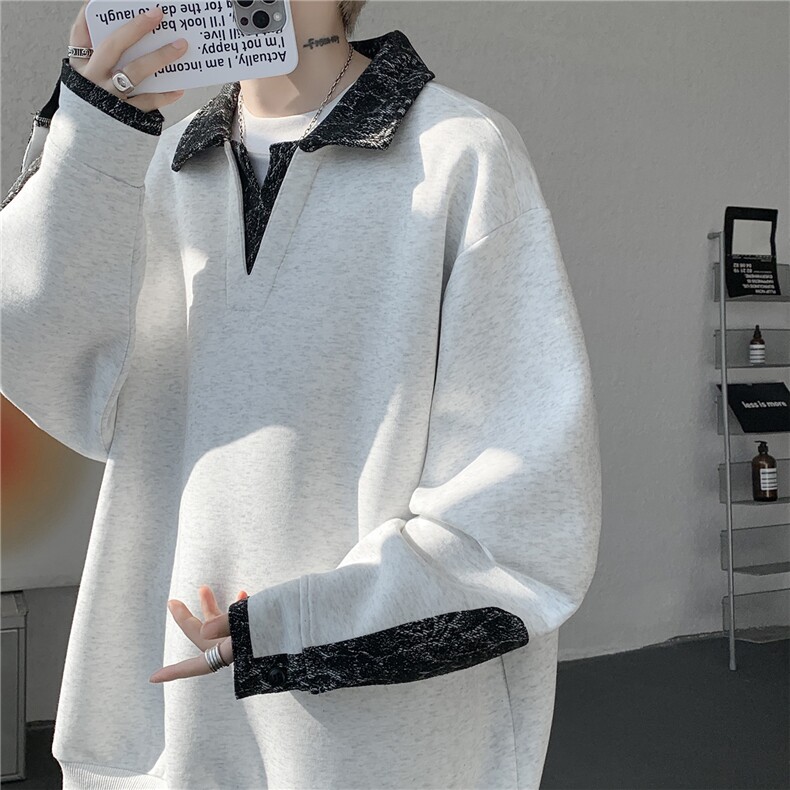 WY10173-特批50 加绒P60 美式重磅绒感V领卫衣大码撞色上衣外套图片
