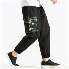 2021春秋季新款男装风宽松仙鹤印花休闲裤白墙风，男装休闲裤，电商B277(原6028)