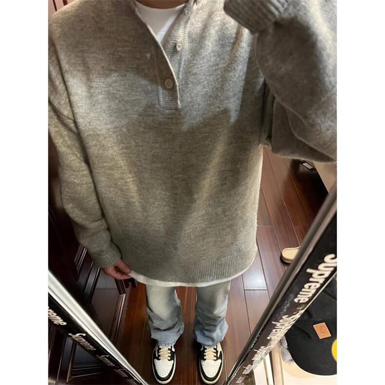 美式复古灰色毛衣套头衫外套男潮翻领polo领针织衫MD66,男装针织衫/毛衣,星座1116A（原606A-3）
