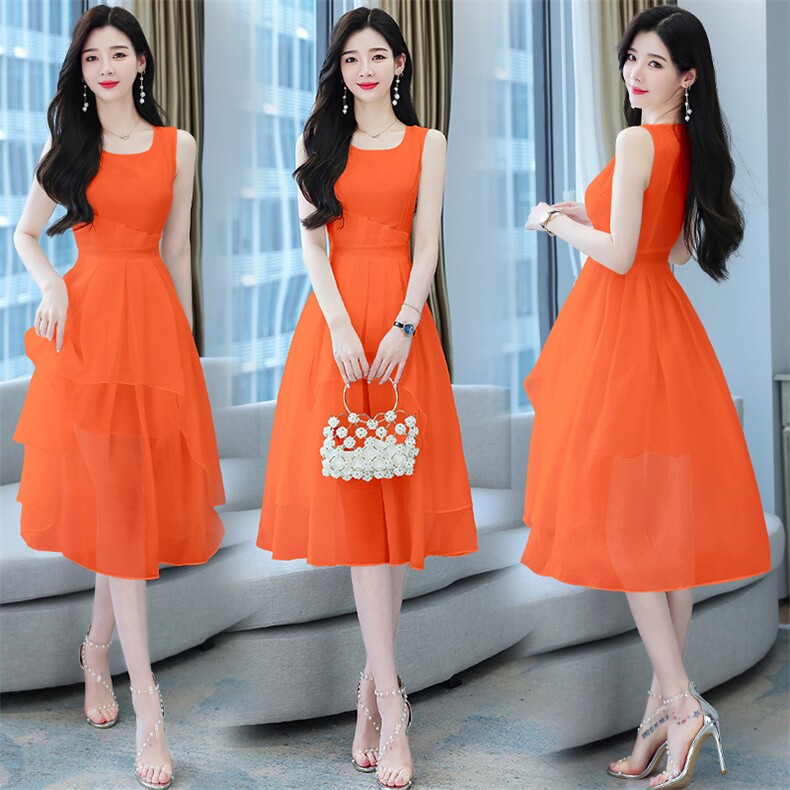 2023年夏季韩版时尚中长款套头修身不规则A字连衣裙，女装连衣裙，火爆靓佳人