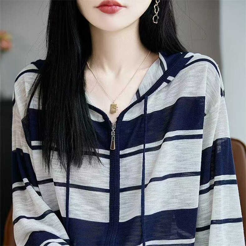 防晒衫女针织透气方格帽衫，女装防晒衣，枫宸羊绒