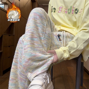 重磅500g刺绣腊肠狗宽松保暖银狐绒彩虹裤男K5978J加绒-特P45控88