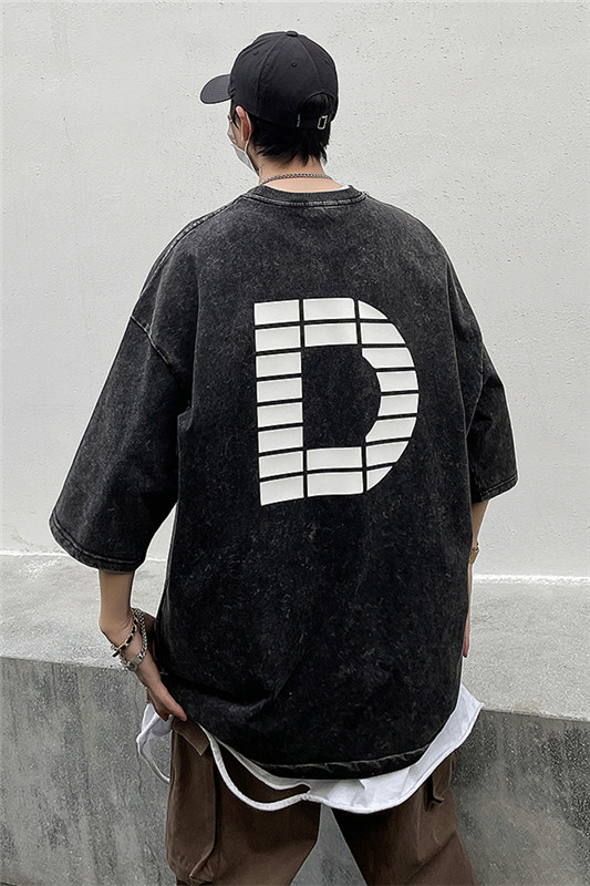春夏重磅纯棉水洗字母印花短袖T恤模特图XZ604-DT101-P45控58,男装T恤,星座604