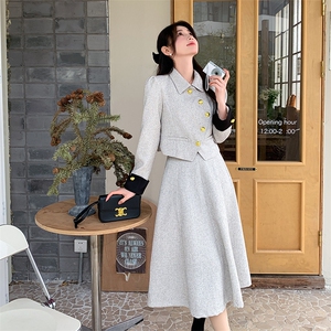 法式红色小香风套装裙女2025春秋新款气质女神范上衣半身裙两件套图片