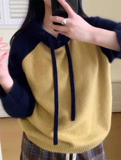 秋冬新款拼色连帽针织卫衣时尚百搭，女装针织衫/毛衣，冀清阳荣