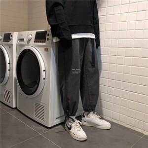 秋冬季ins港风牛仔裤男宽松直筒韩版简约束脚百搭休闲裤KZ926-P35,男装牛仔裤,星座1008-2