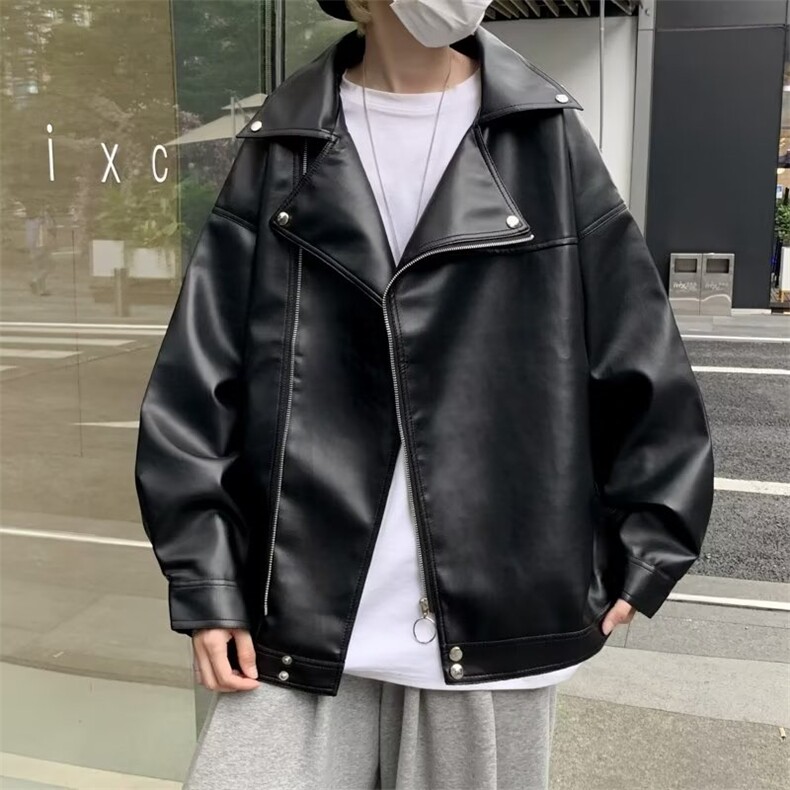 档口有货机车皮衣夹克男秋季宽松外穿翻领外套潮PY26P65加绒P80,男装夹克,星座410-2