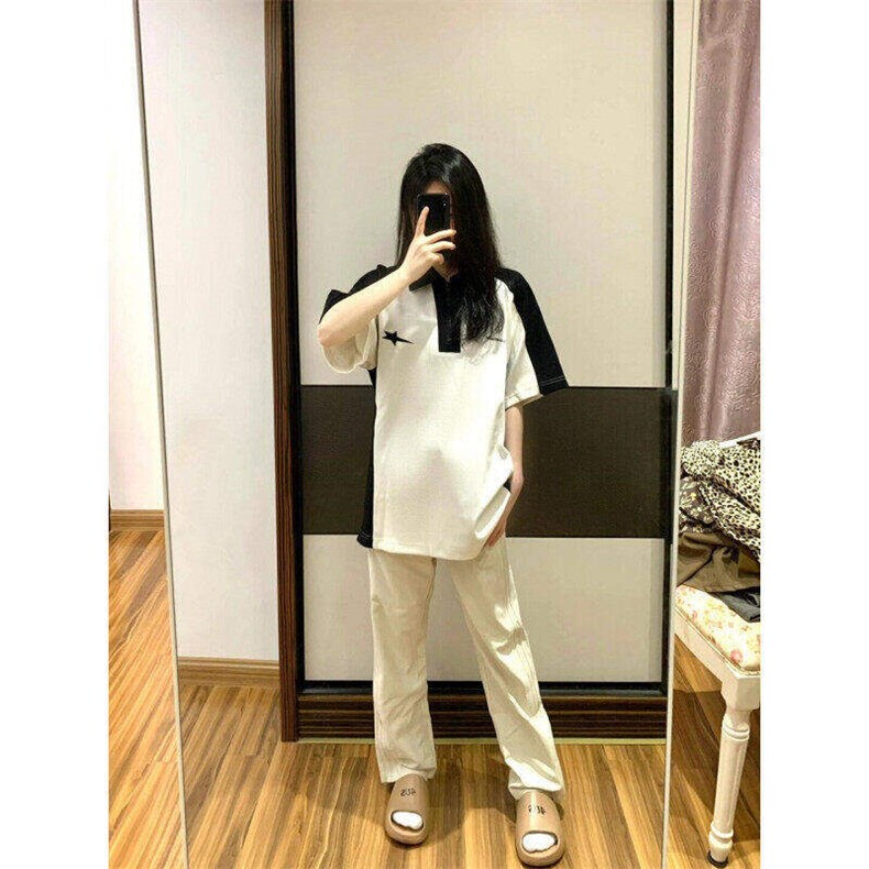 美式复古短袖女夏季新款撞色拼接polo衫T恤上衣情侣LYD2299-P30,男装T恤,星座1008