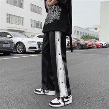 高街男生裤子ins阔腿篮球排扣裤运动裤潮流宽松夏季直筒K817-p35,女装休闲裤,星座1008-2